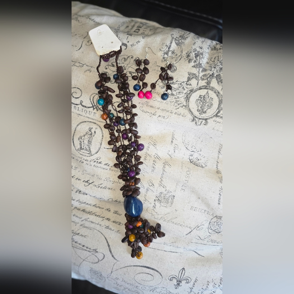 Blue and Pink Beaded Necklace with Accent Beads
